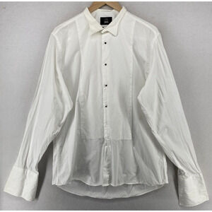 MOSS 1851 Shirt Mens 17 Tuxedo Slim Fit Dress Textured French Cuff Cotton White